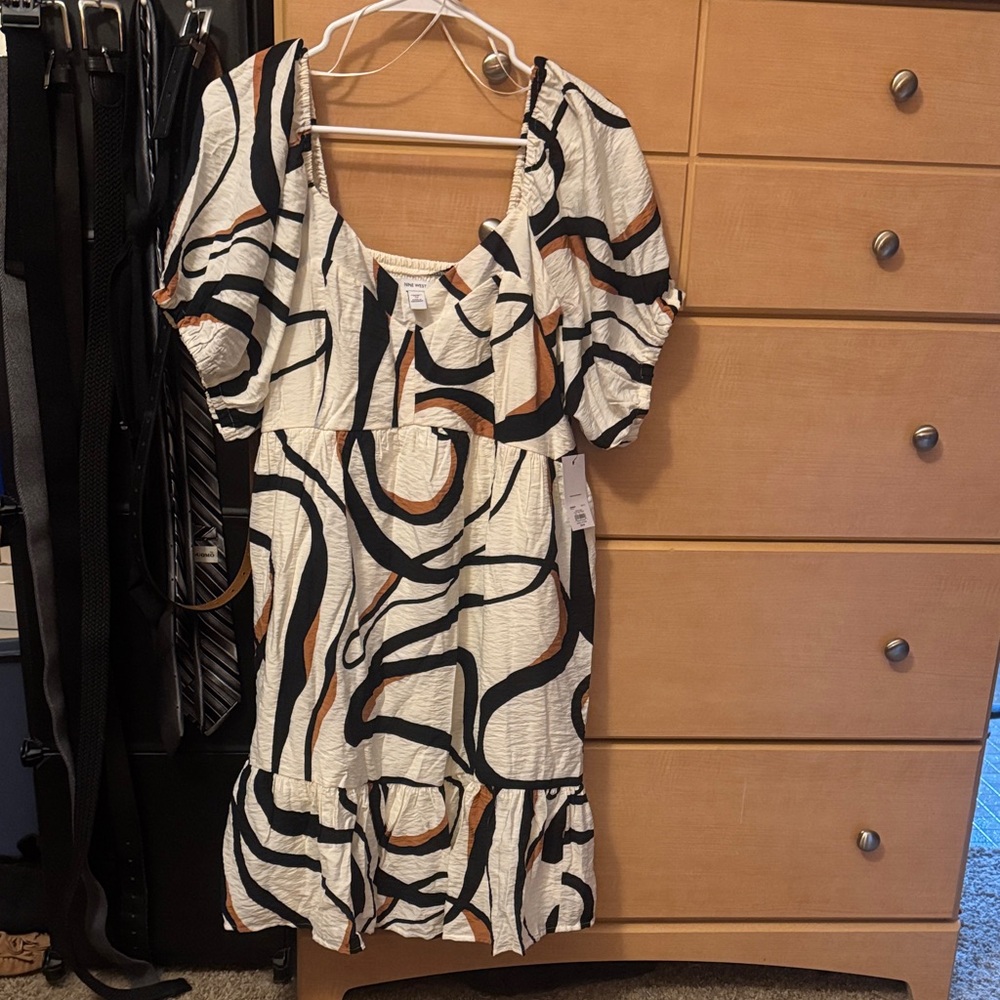 Nine West Black and Brown Patterned Dress